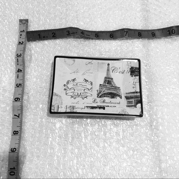 Paris Eiffel Tower Trinket Jewelry Tray Soap Dish Ceramic Black White - Picture 2 of 3